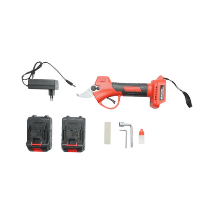 Breckner Germany 36V elektromos kerti olló 2 db 1.5Ah Li-Ion akkumulátorral, 100W, vágási átmérő 0-25mm, biztonsági gomb