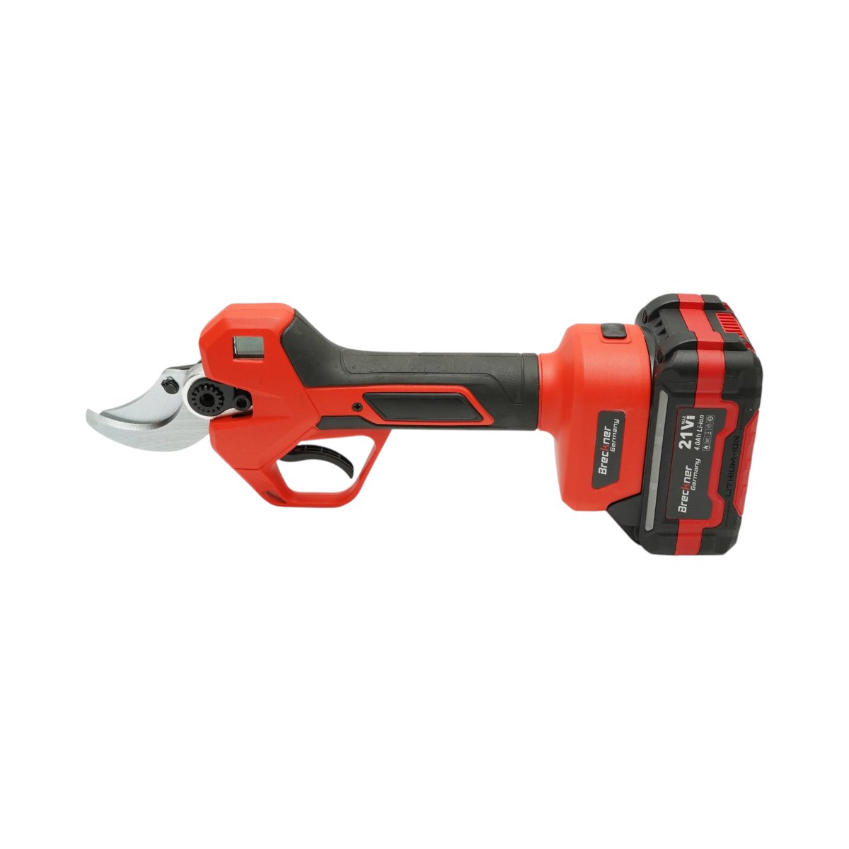 Elektromos metszőolló , kertészeti olló 500W 2 db 21V, 4Ah Li-Ion akkumulátorral, Brushless, digitális kijelző, max vágási átmérő 40mm Breckner Germany