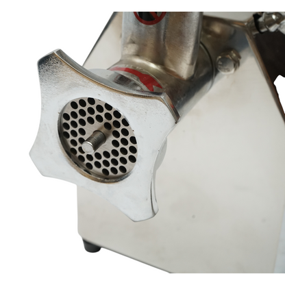 Elektromos húsdaráló rozsdamentes acél 600W, 220V, 100 kg/h kapacitás, kolbászadapter, 2 szita és 2 kés tartozékkal 340x185x365mm
