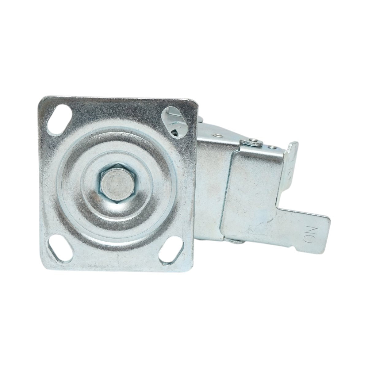 Ipari forgókerék 125x50mm fékezéssel, tömör fekete gumi, acél lemez 115x100mm 130kg