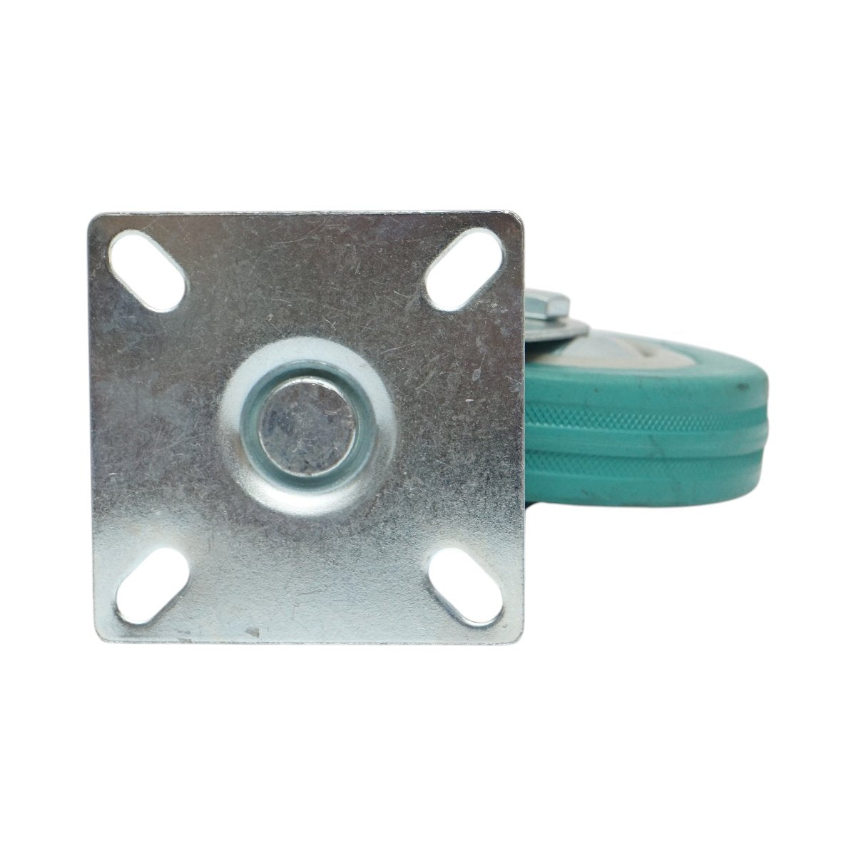 Forgó kerék 100x26mm fék nélkül, kék tömör gumi, 75x75mm acél lemez 55kg
