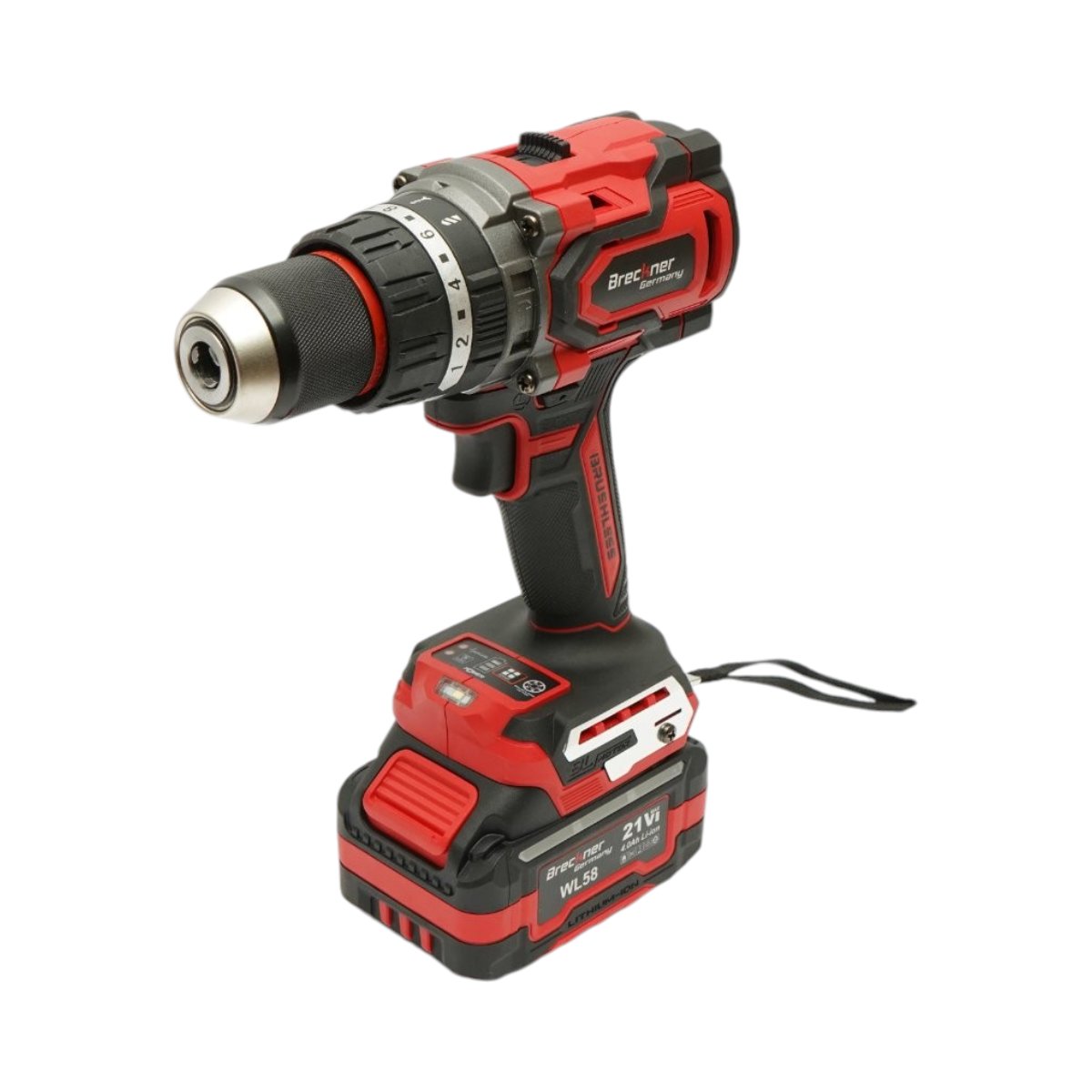Ütvefúró-csavarbehajtó 1000W, 2 akkumulátor 21V, 4Ah Li-ion, LED, brushless, 180Nm, 13mm tokmány, 0-500/2000rpm, vibráció elleni fogantyú Breckner Germany