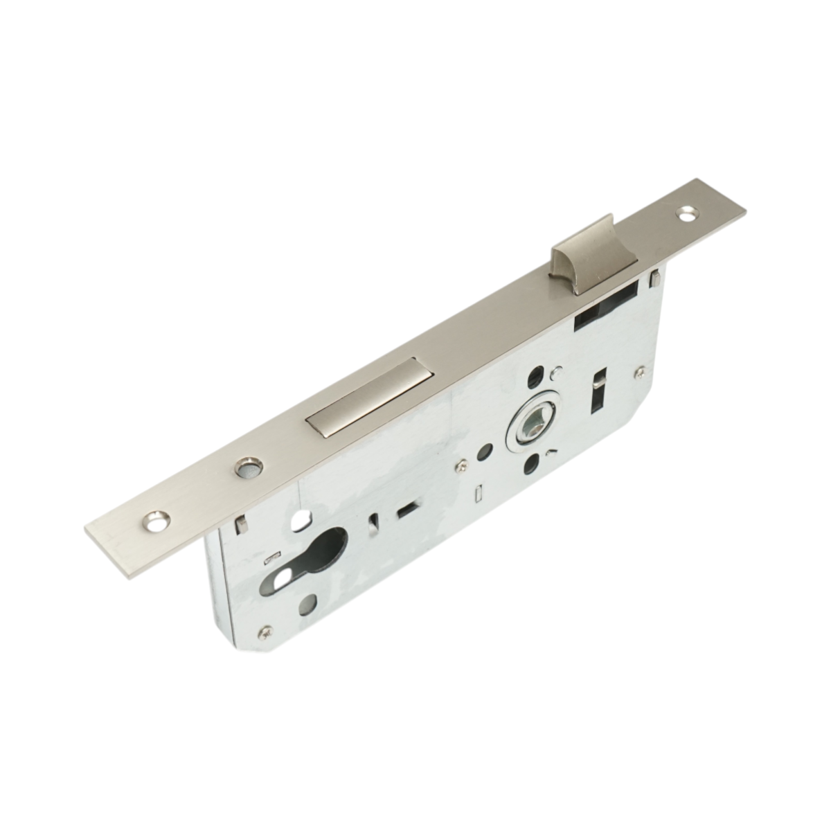Beépített ajtózár nyelvvel 73x177mm, előlap 23x240mm, szatén nikkel, csavarok mellékelve