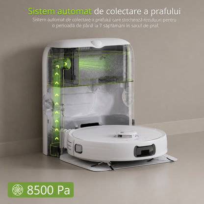 Intelligens robotporszívó mop funkcióval 8500Pa, auto-ürítő állomás, LDS lézeres navigáció, 5200 mAh akkumulátor, szálakodás-mentes kefe, WiFi alkalmazásvezérlés Extravis