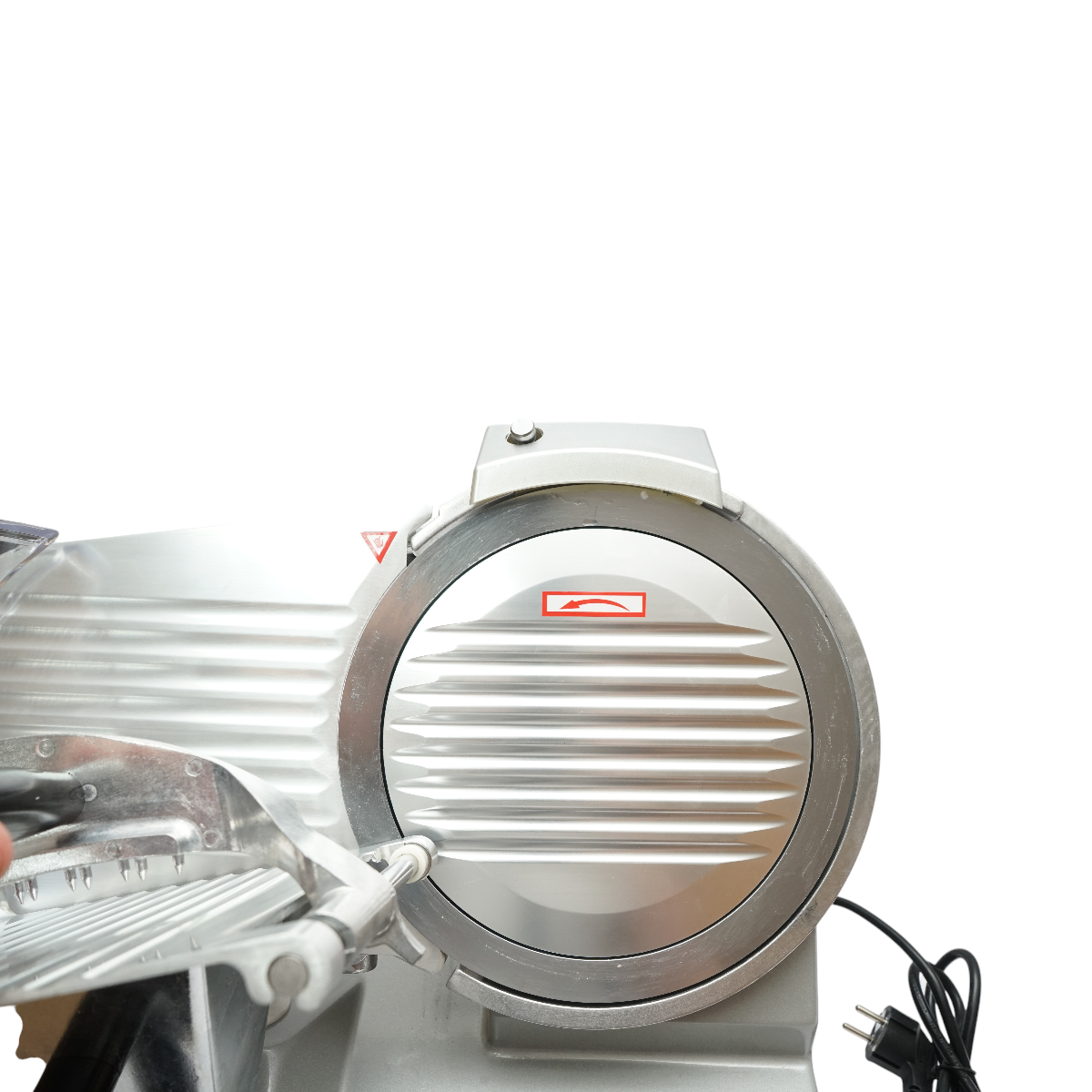 Elektromos hús- és kolbászszeletelő gép 150W, 220V, állítható szeletvastagság 0.2-12mm, 250mm pengémérettel