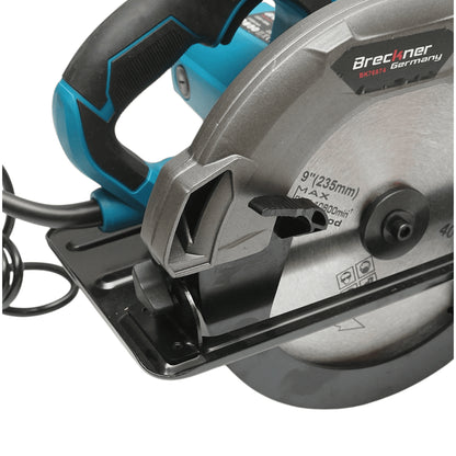 2000 W-os kézi körfűrész, 220 V, 235 mm-es fűrészlap, 0–45°-os vágási szög, 4100 fordulat/perc sebesség Breckner Germany