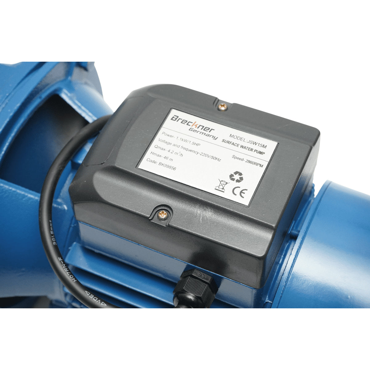 Önfelszívó felszíni vízszivattyú 1,1 kW, 220 V, áramlási sebesség 70 l/perc, H46 m JSW15M Breckner Germany Szivattyú