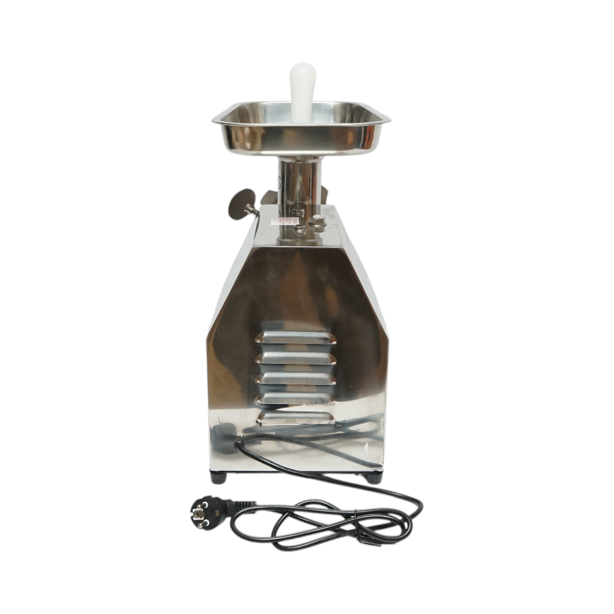 Elektromos húsdaráló rozsdamentes acél 1600W, 220V, 150 kg/h kapacitás, kolbászadapter, 1 szita és 1 kés mellékelve 380x210x415mm