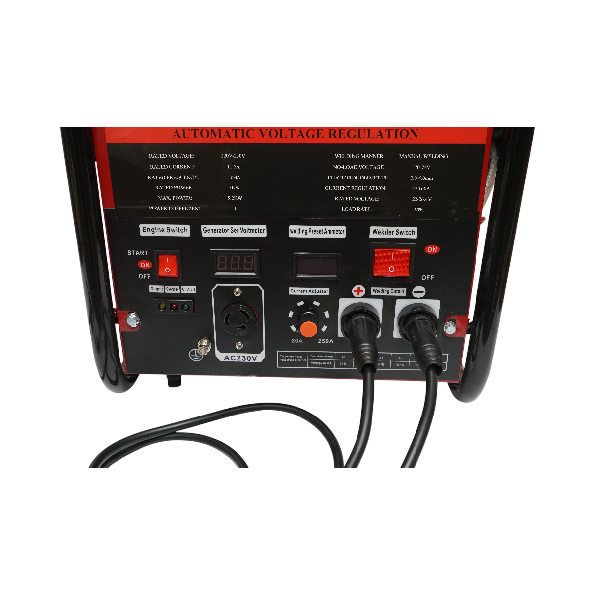 Hegesztőgép 160A elektromos generátorral 5KW/220V, 13 LE benzinmotorral, kézi indítással Breckner Germany