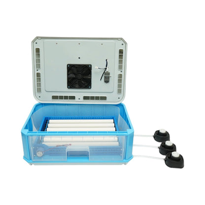 Automata tojásinkubátor, keltető gép 24 tojáshoz 35W, 12V-220V, automata forgatás, LED ovoszkóp, hőmérséklet-szabályozás, páratartalom-szabályozás, digitális kijelző, riasztás