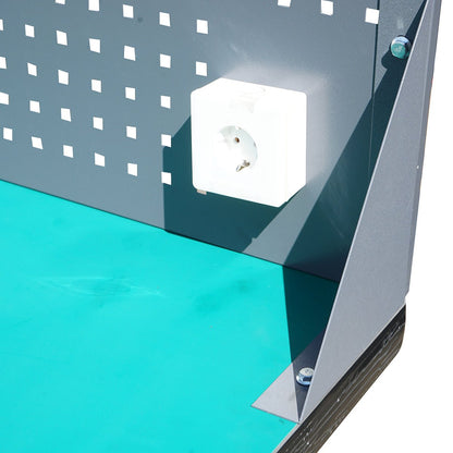 Műhely munkapad 220V-os aljzattal és perforált panellel 1200x750x800+450mm