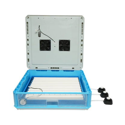 Automata tojásinkubátor, keltető gép 100 tojáshoz 80W, 12V-220V, automata forgatás, LED ovoszkóp, hőmérséklet-szabályozás, páratartalom-szabályozás, digitális kijelző, riasztás