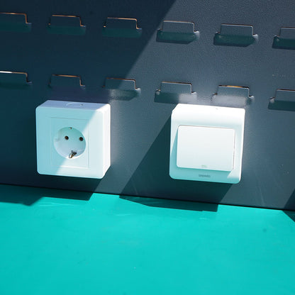 Asztal, műhely munkapad 220V-os csatlakozóval, perforált panellel és LED világítással 1500x750x800+1000mm