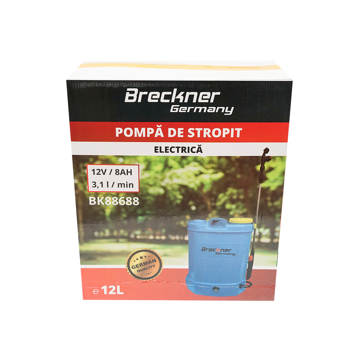 Háti permetező, 12L 12V 8Ah akkumulátor 3.1 l/min áramlási sebesség, elektromos, vermorel, Breckner Germany