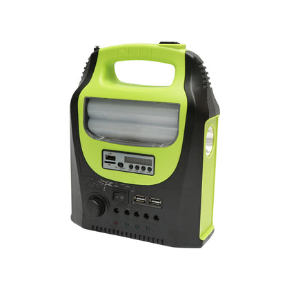 Hordozható LED világító készlet 3 izzóval / reflektorral, FM rádióval, napelemmel és 6V, 4.5Ah akkumulátorral a halászathoz kempingezéshez GD-8071