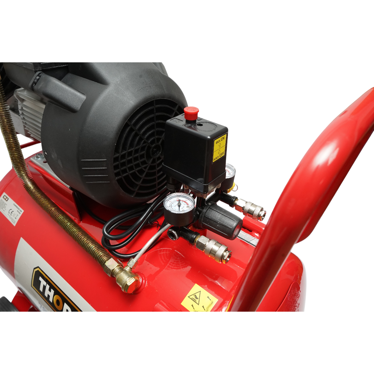 100L légkompresszor, 2 hengeres V motor 2,2KW/2CP, maximális nyomás 8 bar, szívólevegő térfogat 370 L/min THOR