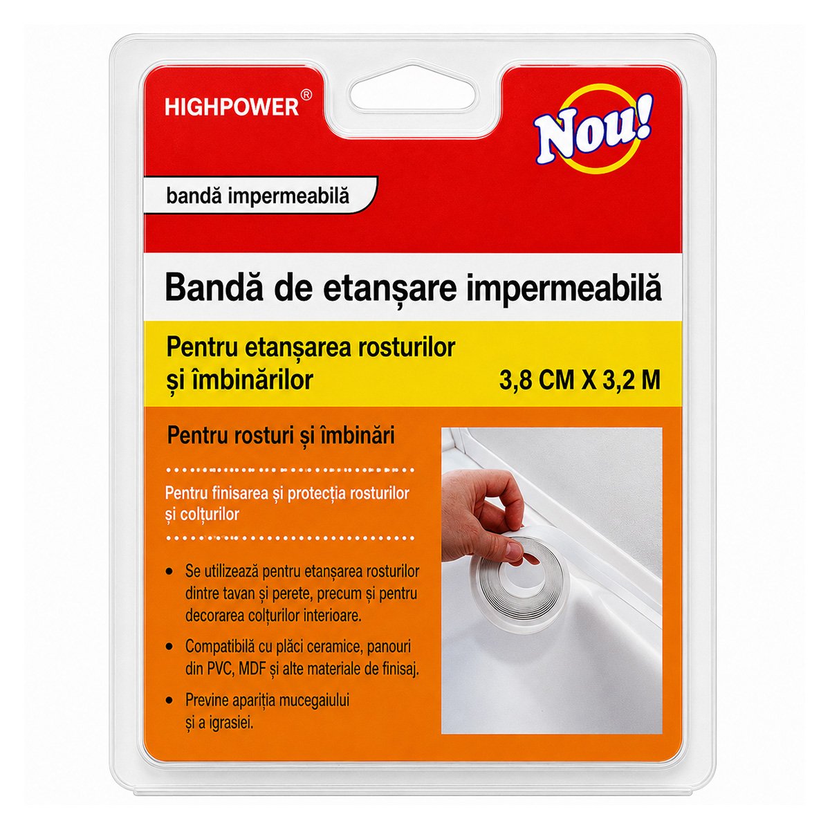 HighPower vízálló öntapadó fürdőkád és mosogató tömítőszalag 38mm x 3.2m