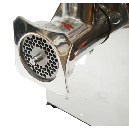 Elektromos húsdaráló rozsdamentes acél 2000W, 220V, 250 kg/h kapacitás, kolbászadapter, 1 szita és 1 kés mellékelve 410x240x450mm