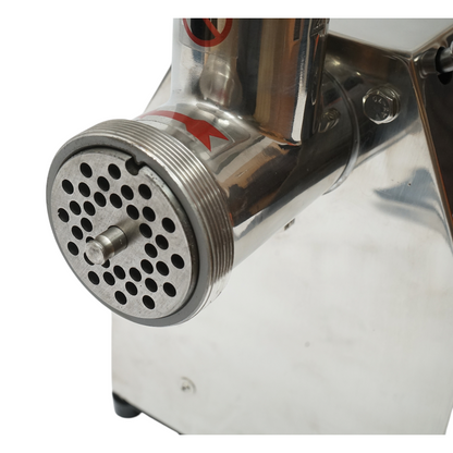 Elektromos húsdaráló rozsdamentes acél 1600W, 220V, 150 kg/h kapacitás, kolbászadapter, 1 szita és 1 kés mellékelve 380x210x415mm
