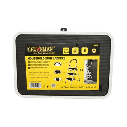 Összecsukható fém létra, 3 lépcsőfok, csúszásmentes gumi, magasság 127cm, maximális terhelés 150Kg Crownman