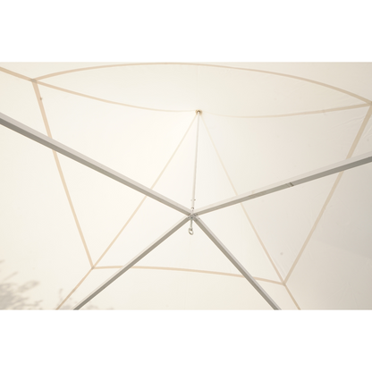 Pagoda típusú eseménysátor pavilon 5x5m, fehér UV-álló vízálló, PVC 750g/m2 tetőzet, acél-alumínium keret 48x48x2.5mm