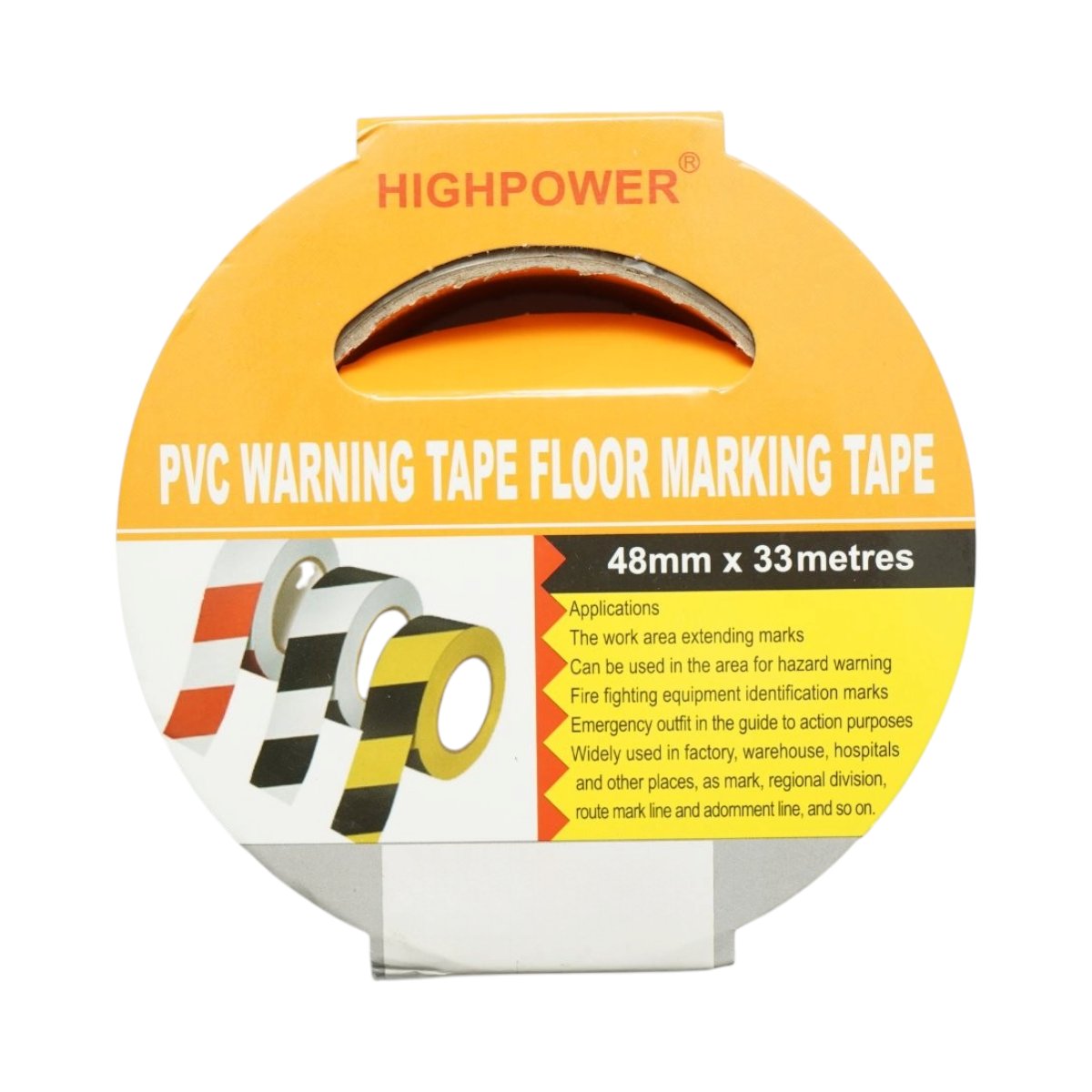 HighPower PVC sárga-fekete figyelmeztető és jelölő padlószalag 48mm x 33m