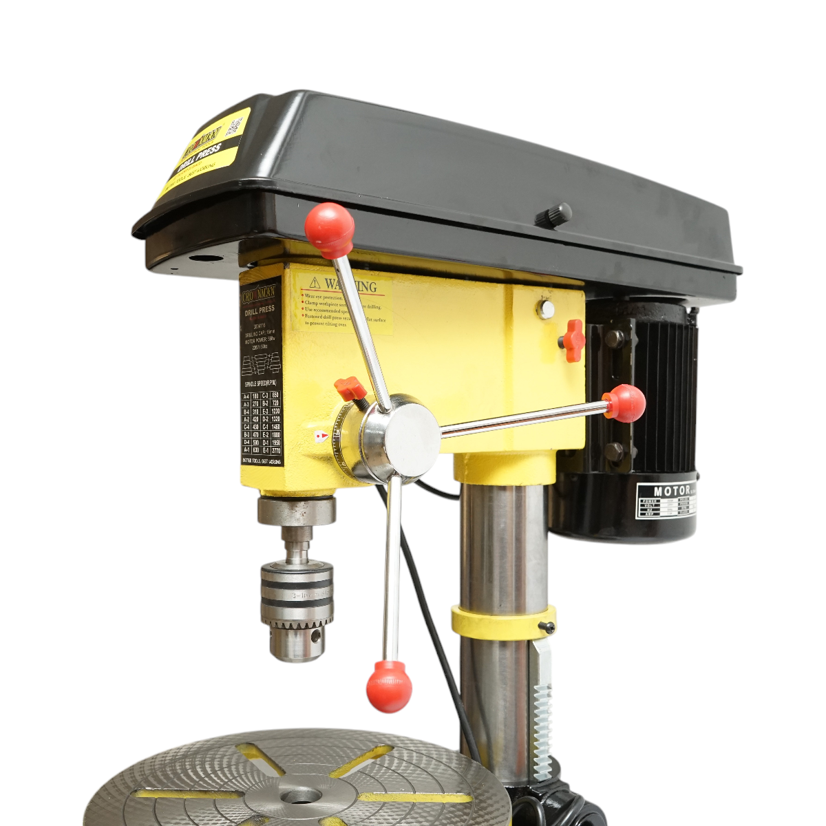 Oszlopos fúrógép 450W, 220V, 5 sebesség, 16 sebesség 180-2770 RPM, 16mm tokmány Crownman