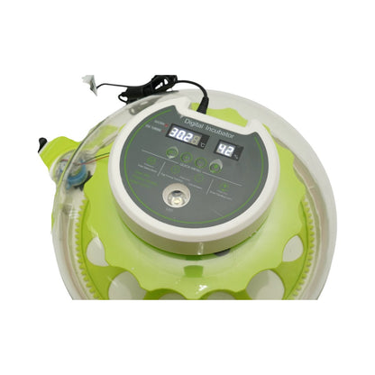 Automata tojásinkubátor, keltető gép 18 tojáshoz 60W, 12V-220V, automata fordítás, LED ovoszkóp, hőmérséklet-szabályozás, páratartalom, digitális kijelző, riasztás