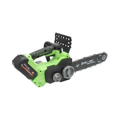 Professzionális elektromos láncfűrész 2 darab 20V, 4Ah Li-ion akkumulátorral, brushless motor, LED digitális kijelző, 12 inch (300mm) lánc Breckner Germany
