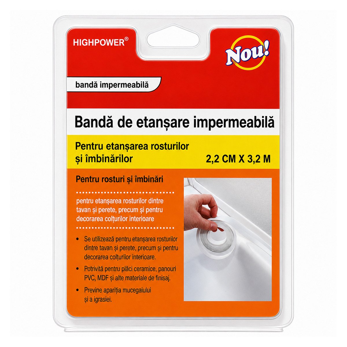 HighPower vízálló öntapadó fürdőkád és mosogató tömítőszalag 22mm x 3.2m