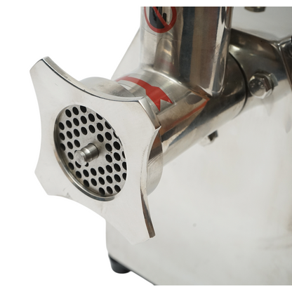 Elektromos húsdaráló rozsdamentes acél + acél 1200W, 220V, 100 kg/h kapacitás, kolbászadapter, 1 szita és 1 kés mellékelve 340x185x365mm