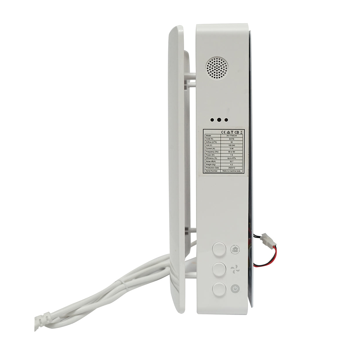 Hővisszanyerő ventilátor 1 helyiséghez, falra szerelhető 50m3/h, 7.8W, Wi-Fi 220V AV-TTWWW5-W