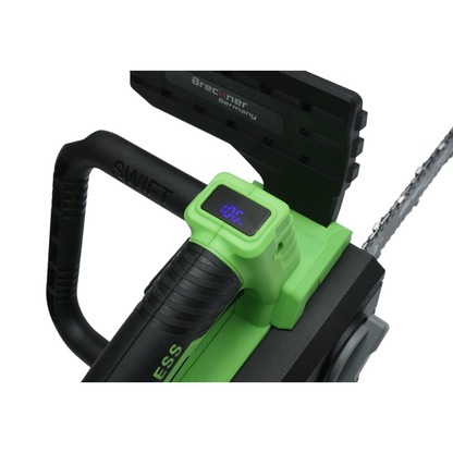 Professzionális elektromos láncfűrész 2 darab 20V, 4Ah Li-ion akkumulátorral, brushless motor, LED digitális kijelző, 12 inch (300mm) lánc Breckner Germany
