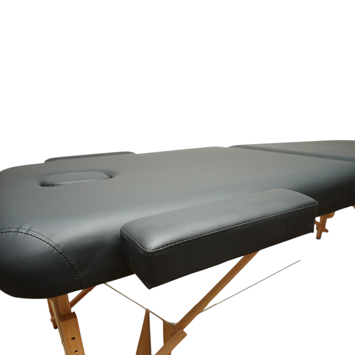 Összecsukható hordozható masszázságy 2 zóna, fa keret, 6cm hab, magasság 55-76cm, fekete ökológiai bőr 60x213cm THOR