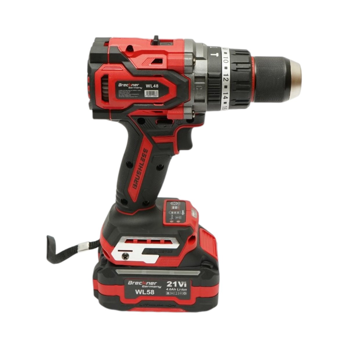 Ütvefúró-csavarbehajtó 1000W, 2 akkumulátor 21V, 4Ah Li-ion, LED, brushless, 180Nm, 13mm tokmány, 0-500/2000rpm, vibráció elleni fogantyú Breckner Germany