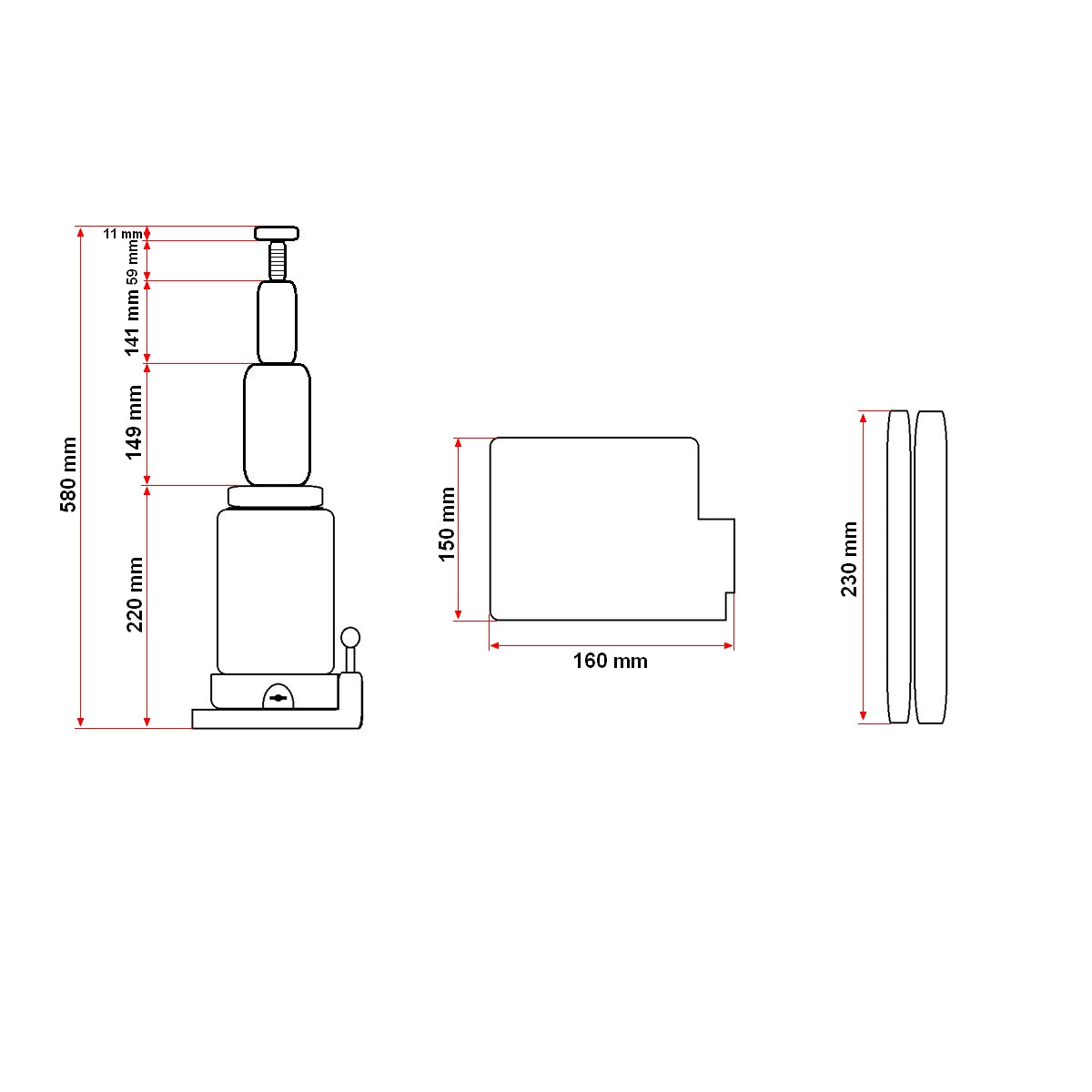 Hidraulikus dupla dugattyús emelő 12 tonna 231mm
